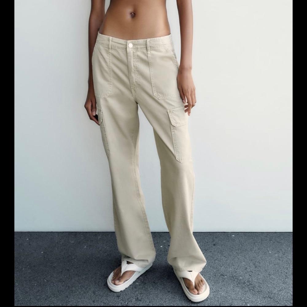 Zara white straight leg cargo pants size 6
